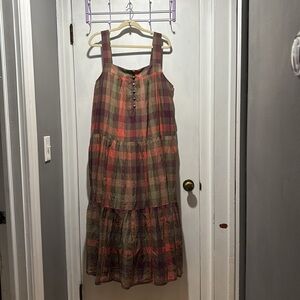 New NWT FAHERTY Marina maxi plaid tiered dress